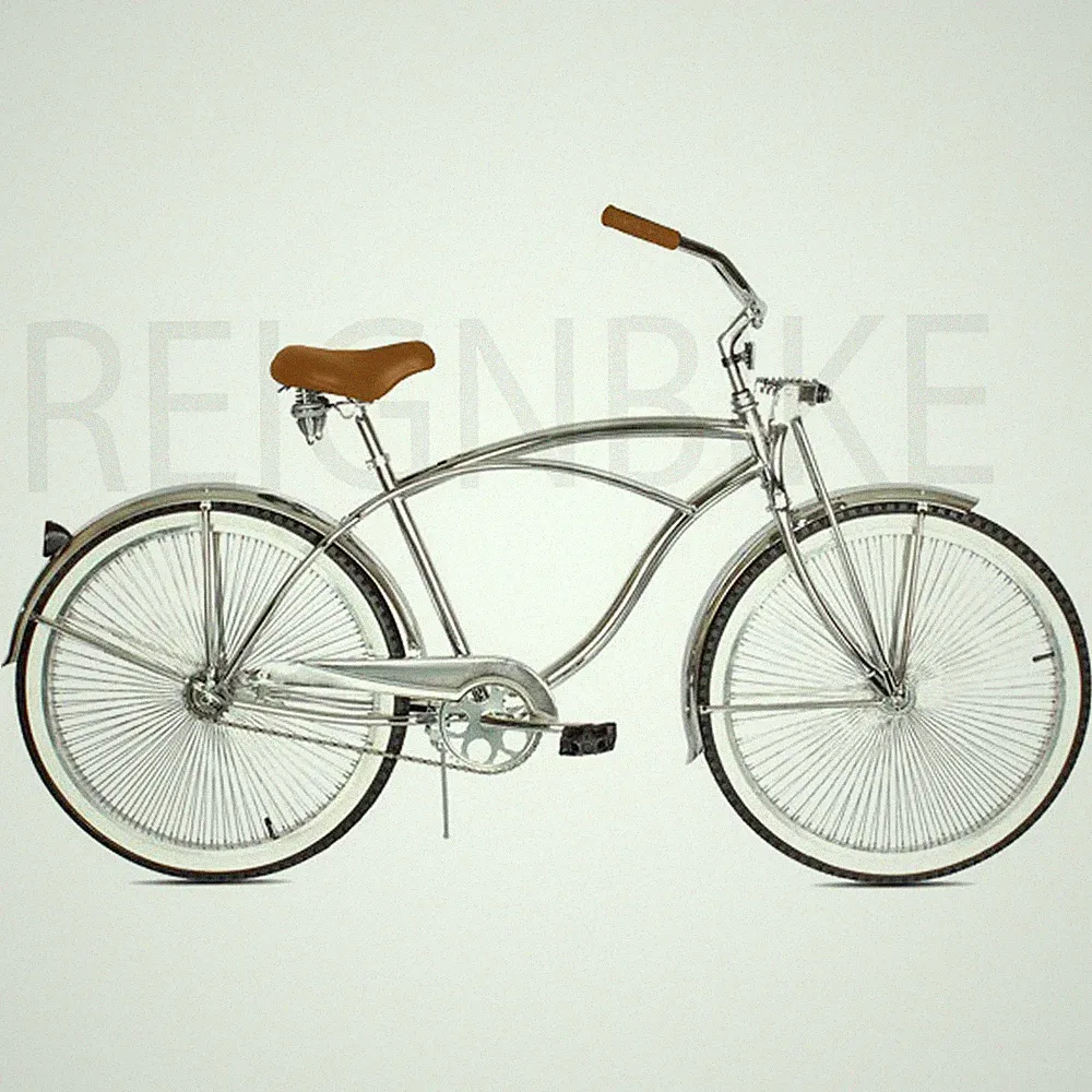 26" Beach Cruiser Chrome Bike 140 Spokes Single Speed Springer Fork Coaster Bike