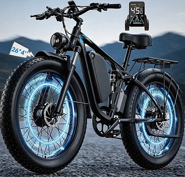 9000W Peak Dual Motor Adult Electric Bike, 52V 36AH Large Battery 26" Fat Tire