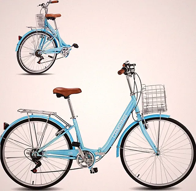 Foldable Beach Cruiser Bike, 26" Folding Adjustable Seat, Removable Lock