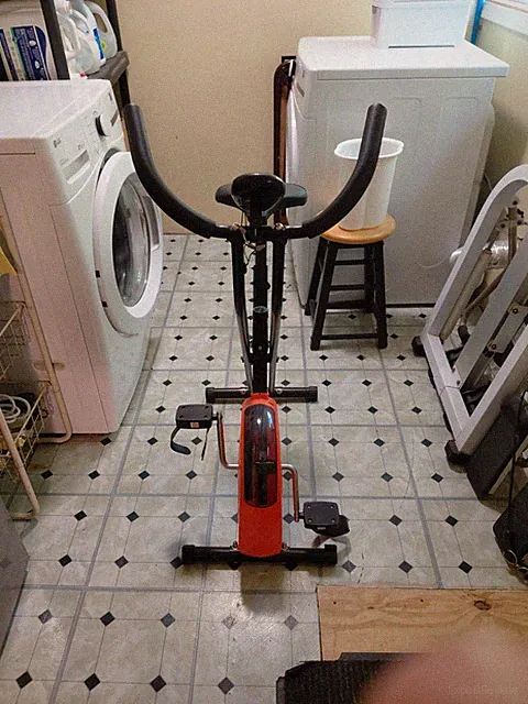 Foldable Upright Exercise Bike w/ LCD Display & Adjustable Seat, Black/Red