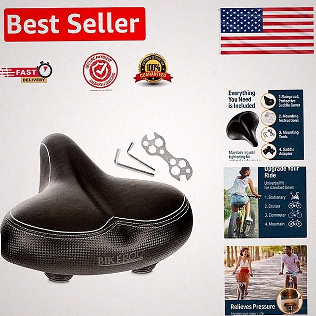 Memory Foam Cruiser Saddle - Black Bike Seat with Adjustable Suspension System